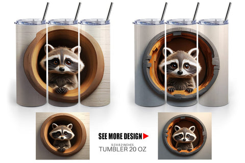 Tumbler Wrap 3D Illustration Raccoon Sublimation artnoy 