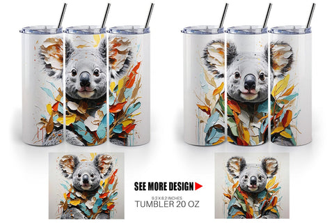 Tumbler Wrap 3D Koala Painting Sublimation artnoy 