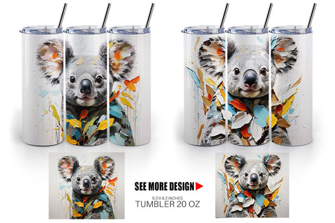 Tumbler Wrap 3D Koala Painting Sublimation artnoy 
