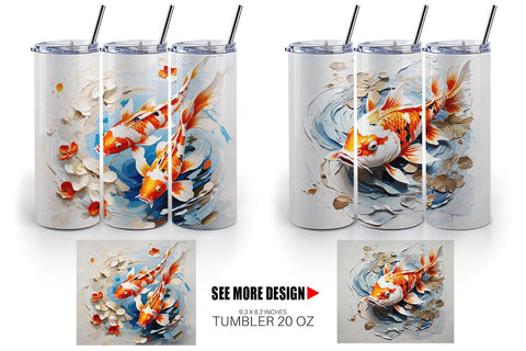 Tumbler Wrap 3D Koi Fish Painting Sublimation artnoy 