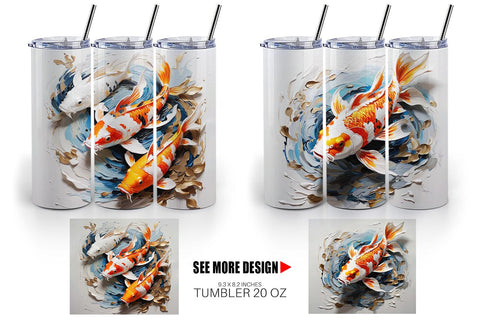 Tumbler Wrap 3D Koi Fish Painting Sublimation artnoy 