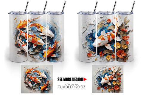 Tumbler Wrap 3D Koi Fish Painting Sublimation artnoy 