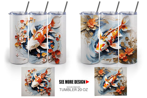 Tumbler Wrap 3D Koi Fish Painting Sublimation artnoy 