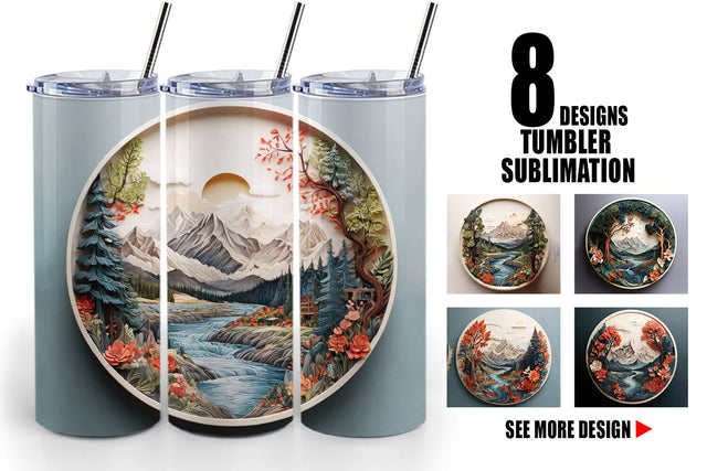 Tumbler Wrap 3D Landscape Mountain Tree Sublimation artnoy 