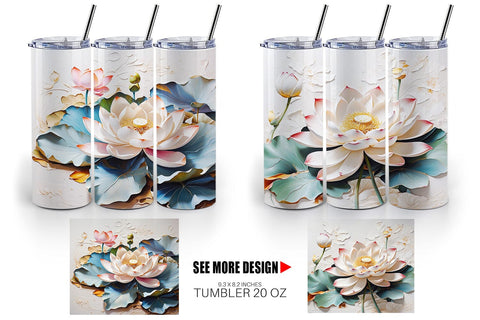 Tumbler Wrap 3D Lotus Flower Painting Sublimation artnoy 