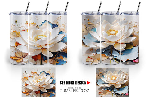 Tumbler Wrap 3D Lotus Flower Painting Sublimation artnoy 