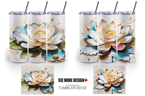 Tumbler Wrap 3D Lotus Flower Painting Sublimation artnoy 