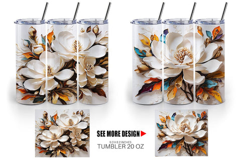 Tumbler Wrap 3D Magnolia Flower Sublimation artnoy 