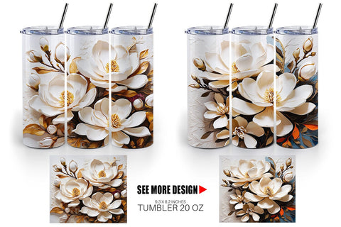 Tumbler Wrap 3D Magnolia Flower Sublimation artnoy 