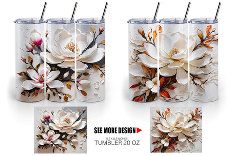 Tumbler Wrap 3D Magnolia Flower Sublimation artnoy 