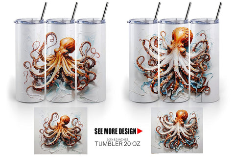 Tumbler Wrap 3D Octopus Painting Sublimation artnoy 