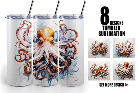 Tumbler Wrap 3D Octopus Painting Sublimation artnoy 