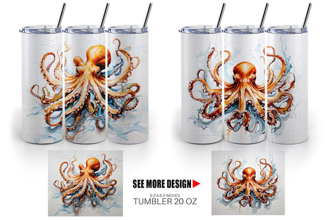 Tumbler Wrap 3D Octopus Painting Sublimation artnoy 