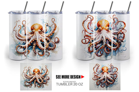 Tumbler Wrap 3D Octopus Painting Sublimation artnoy 