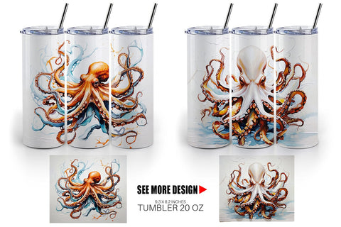 Tumbler Wrap 3D Octopus Painting Sublimation artnoy 