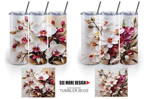 Tumbler Wrap 3D Orchid Flower Sublimation artnoy 