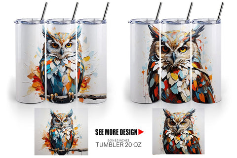 Tumbler Wrap 3D Owl Painting Sublimation artnoy 