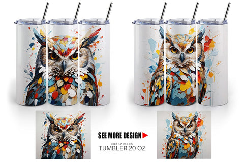 Tumbler Wrap 3D Owl Painting Sublimation artnoy 