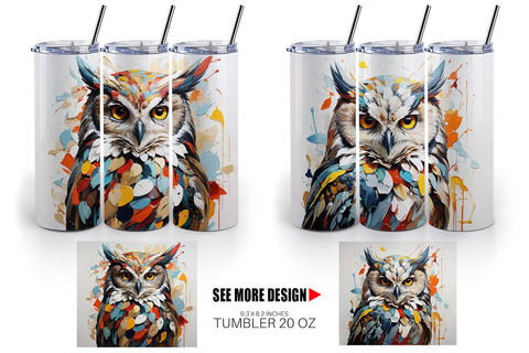 Tumbler Wrap 3D Owl Painting Sublimation artnoy 