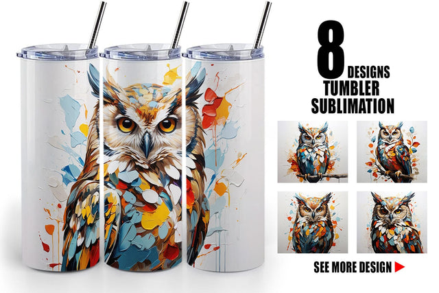 Tumbler Wrap 3D Owl Painting Sublimation artnoy 