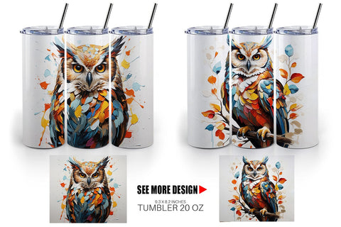 Tumbler Wrap 3D Owl Painting Sublimation artnoy 
