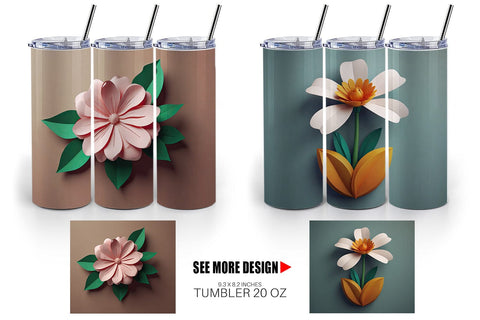 Tumbler Wrap 3D Paper Cut Flower Sublimation artnoy 