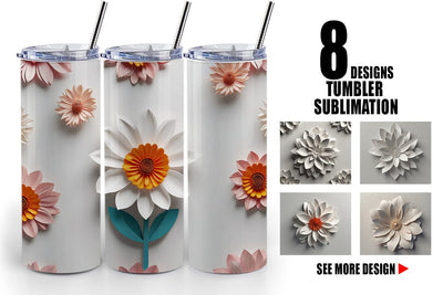 Tumbler Wrap 3D Paper Cut White Flower Sublimation artnoy 