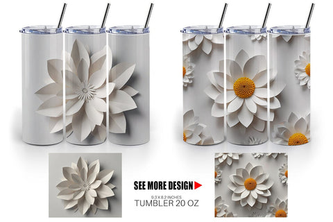 Tumbler Wrap 3D Paper Cut White Flower Sublimation artnoy 