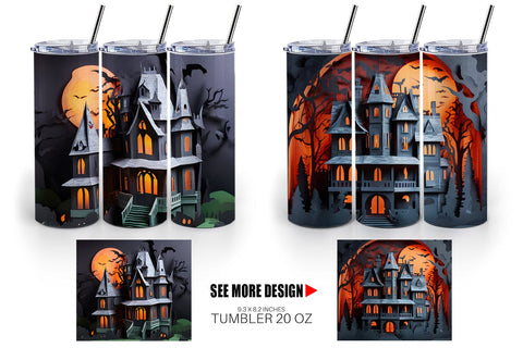 Tumbler Wrap 3D Paper Haunted House Sublimation artnoy 