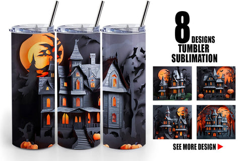 Tumbler Wrap 3D Paper Haunted House Sublimation artnoy 