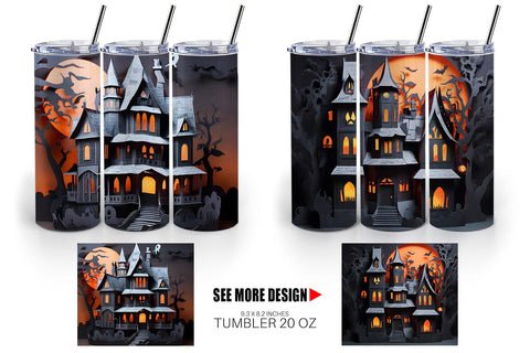 Tumbler Wrap 3D Paper Haunted House Sublimation artnoy 