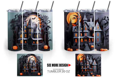 Tumbler Wrap 3D Paper Haunted House Sublimation artnoy 