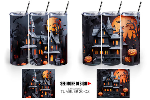 Tumbler Wrap 3D Paper Haunted House Sublimation artnoy 