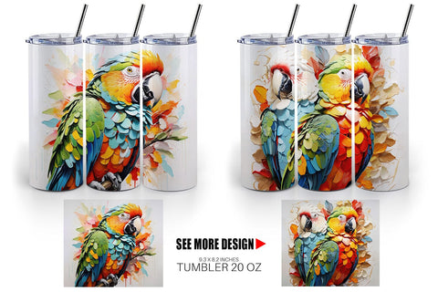Tumbler Wrap 3D Parrot Painting Sublimation artnoy 
