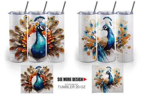 Tumbler Wrap 3D Peacock Painting Sublimation artnoy 