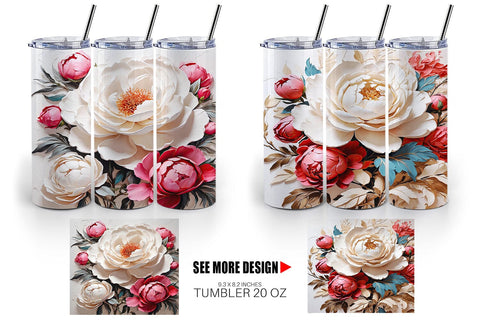 Tumbler Wrap 3D Peony Flower Sublimation artnoy 