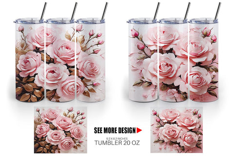Tumbler Wrap 3D Pink Rose Sublimation artnoy 