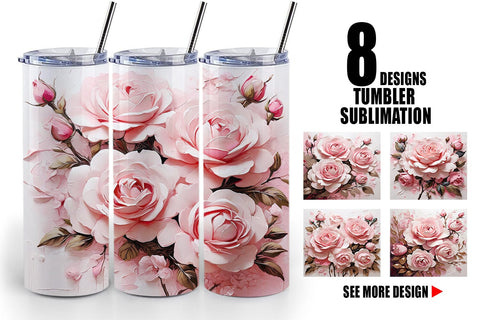 Tumbler Wrap 3D Pink Rose Sublimation artnoy 