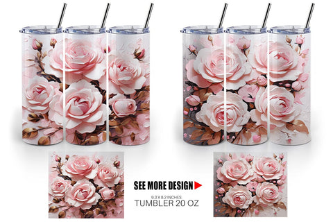 Tumbler Wrap 3D Pink Rose Sublimation artnoy 
