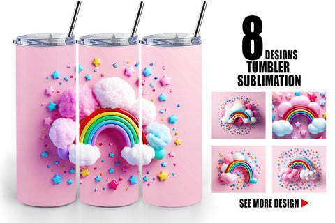 Tumbler Wrap 3D Rainbow and Cloud Sublimation artnoy 