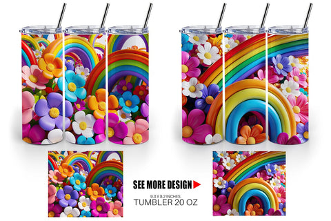 Tumbler Wrap 3D Rainbow Flower Sublimation artnoy 