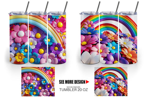 Tumbler Wrap 3D Rainbow Flower Sublimation artnoy 