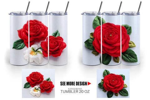 Tumbler Wrap 3D Rose Embroidery Sublimation artnoy 