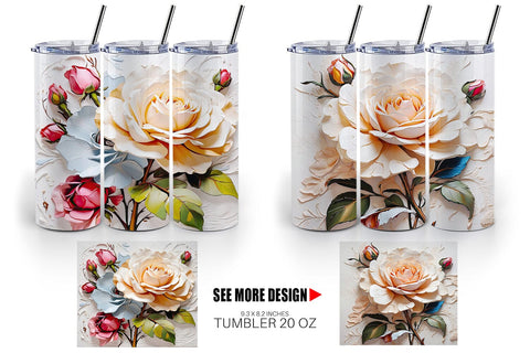 Tumbler Wrap 3D Rose Flower Sublimation artnoy 