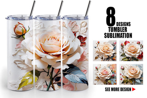 Tumbler Wrap 3D Rose Flower Sublimation artnoy 