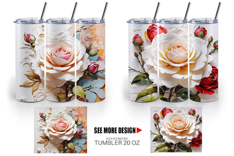 Tumbler Wrap 3D Rose Flower Sublimation artnoy 