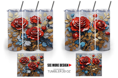 Tumbler Wrap 3D Rose Paint Texture Sublimation artnoy 