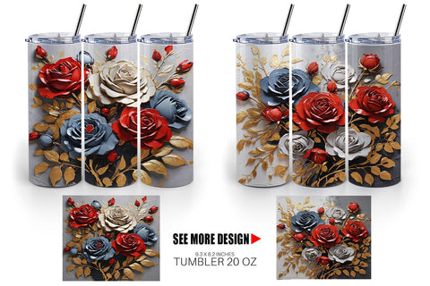Tumbler Wrap 3D Rose Paint Texture Sublimation artnoy 