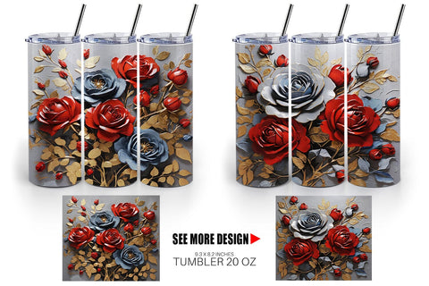Tumbler Wrap 3D Rose Paint Texture Sublimation artnoy 