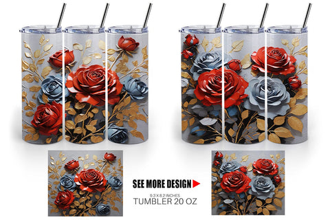 Tumbler Wrap 3D Rose Paint Texture Sublimation artnoy 